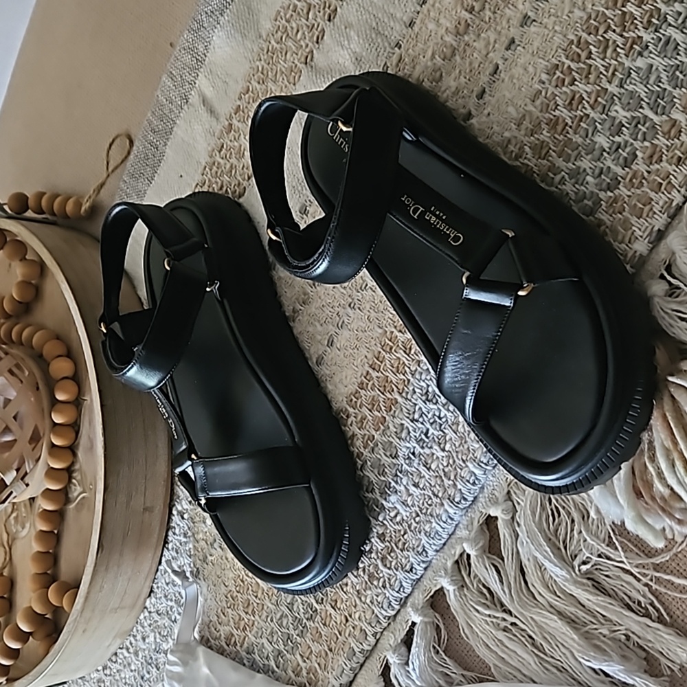 Christian Dior D-Wave Sandal Black Lambskin Size 40